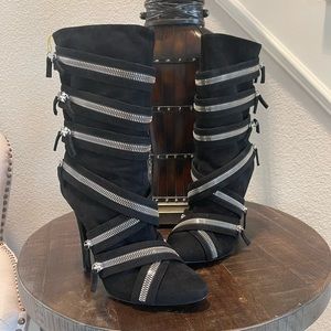 GIUSEPPE ZANOTTI X BALMAIN Black Suede Zipper Boots Size 42